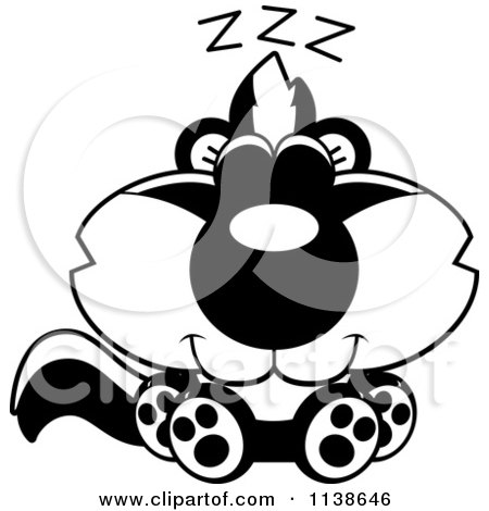 Cartoon Clipart Of An Outlined Cute Sleeping Baby Skunk - Black And White Vector Coloring Page by Cory Thoman
