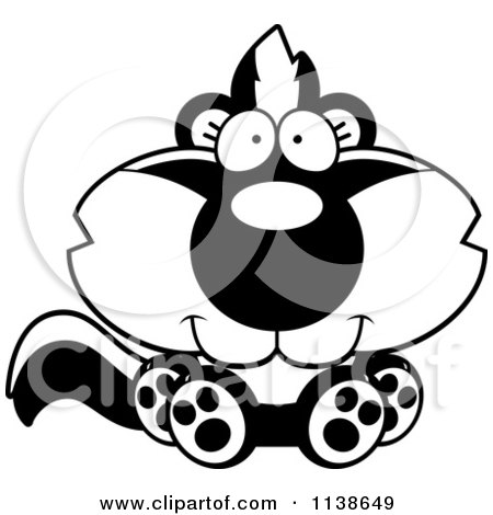 Cartoon Clipart Of An Outlined Cute Sitting Baby Skunk - Black And White Vector Coloring Page by Cory Thoman