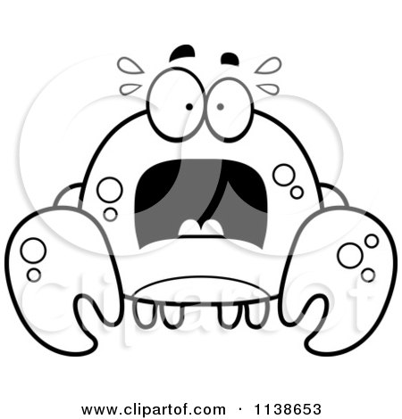 Cartoon Clipart Of A Black And White Frightened Crab - Vector Outlined Coloring Page by Cory Thoman