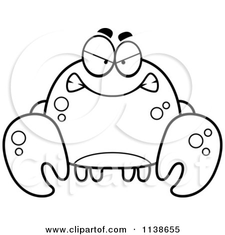 Cartoon Clipart Of A Black And White Angry Mean Crab - Vector Outlined Coloring Page by Cory Thoman