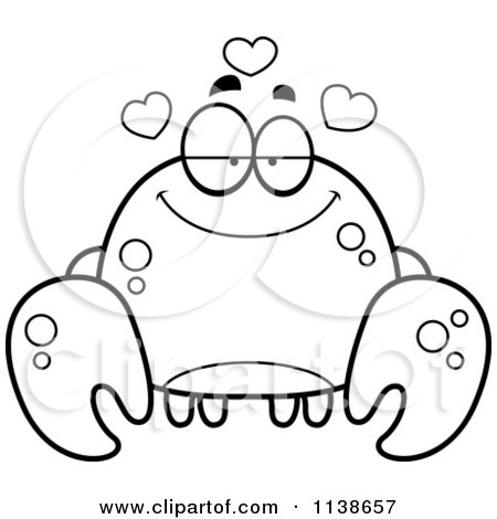 Cartoon Clipart Of A Black And White Crab In Love - Vector Outlined Coloring Page by Cory Thoman