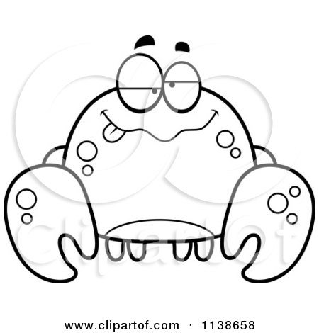 Cartoon Clipart Of A Black And White Drunk Crab - Vector Outlined Coloring Page by Cory Thoman