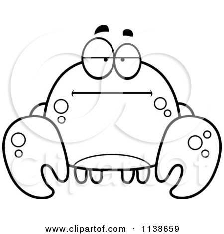 Cartoon Clipart Of A Black And White Bored Crab - Vector Outlined Coloring Page by Cory Thoman