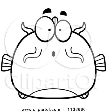 Cartoon Clipart Of A Black And White Surprised Catfish - Vector Outlined Coloring Page by Cory Thoman