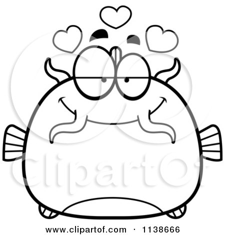 Cartoon Clipart Of A Black And White Catfish In Love - Vector Outlined Coloring Page by Cory Thoman