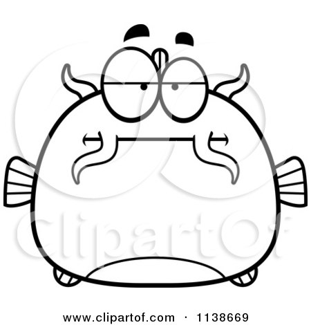 Cartoon Clipart Of A Black And White Bored Catfish - Vector Outlined Coloring Page by Cory Thoman