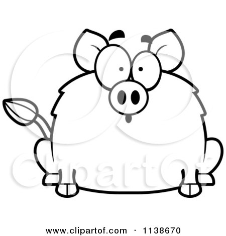 Cartoon Clipart Of A Black And White Surprised Boar - Vector Outlined Coloring Page by Cory Thoman