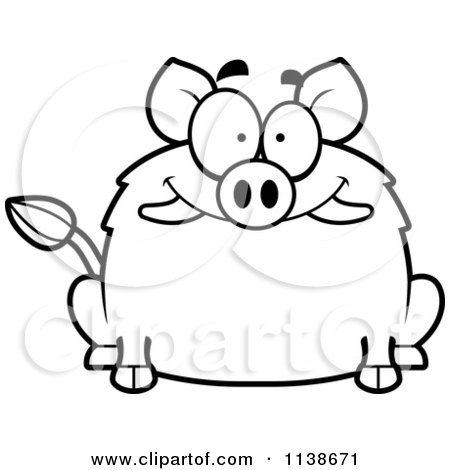 Cartoon Clipart Of A Black And White Happy Smiling Boar - Vector Outlined Coloring Page by Cory Thoman
