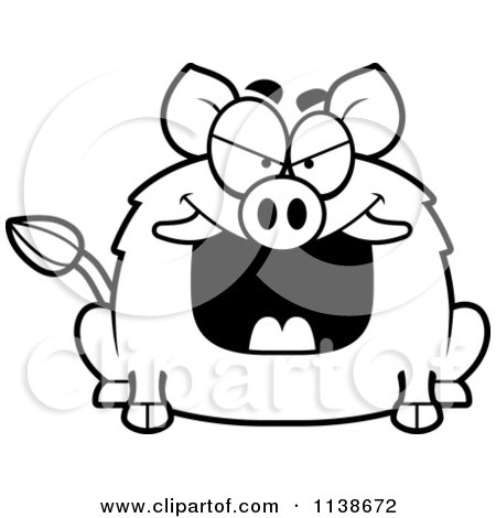 Cartoon Clipart Of A Black And White Sly Boar - Vector Outlined Coloring Page by Cory Thoman