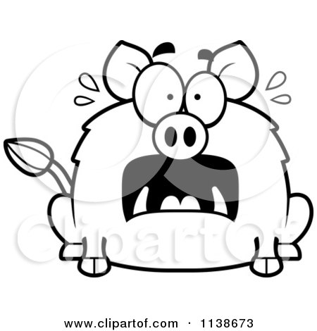 Cartoon Clipart Of A Black And White Frightened Boar - Vector Outlined Coloring Page by Cory Thoman