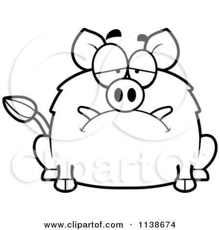 Cartoon Clipart Of A Black And White Depressed Boar - Vector Outlined Coloring Page by Cory Thoman