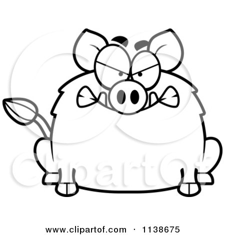 Cartoon Clipart Of A Black And White Angry Boar - Vector Outlined Coloring Page by Cory Thoman