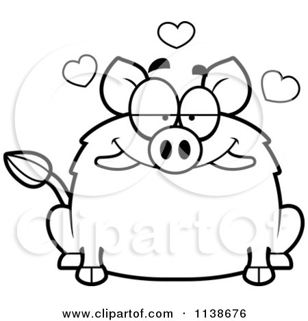 Cartoon Clipart Of A Black And White Boar In Love - Vector Outlined Coloring Page by Cory Thoman
