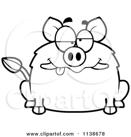 Cartoon Clipart Of A Black And White Drunk Boar - Vector Outlined Coloring Page by Cory Thoman