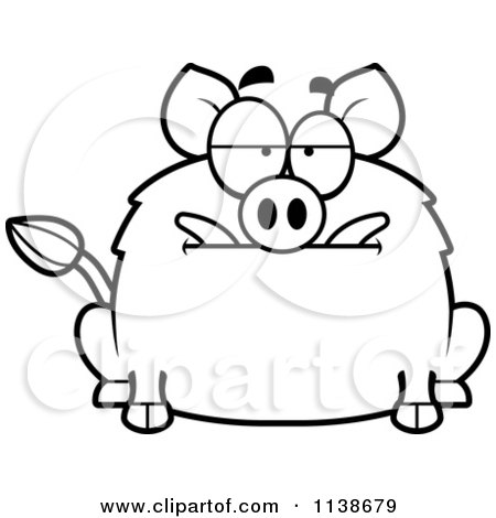 Cartoon Clipart Of A Black And White Bored Boar - Vector Outlined Coloring Page by Cory Thoman