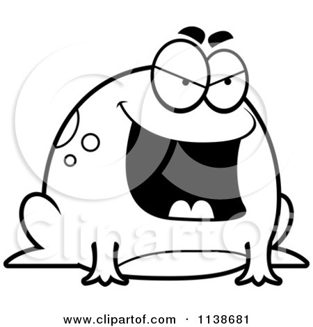 Cartoon Clipart Of A Black And White Chubby Evil Mean Frog - Vector Outlined Coloring Page by Cory Thoman