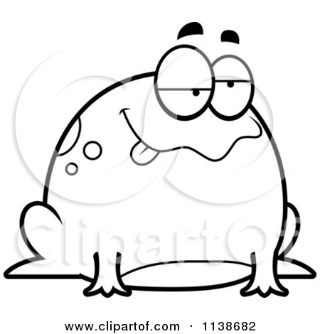 Cartoon Clipart Of A Black And White Chubby Drunk Or Sick Frog - Vector Outlined Coloring Page by Cory Thoman