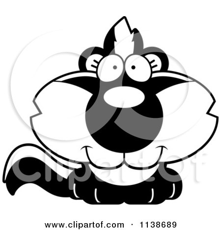 Cartoon Clipart Of A Black And White Cute Happy Baby Skunk - Vector Outlined Coloring Page by Cory Thoman