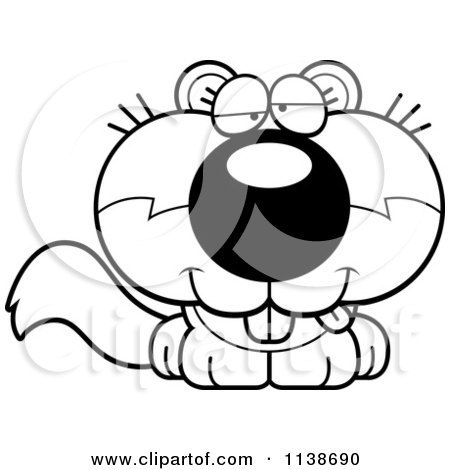 Cartoon Clipart Of A Black And White Cute Drunk Baby Squirrel - Vector Outlined Coloring Page by Cory Thoman