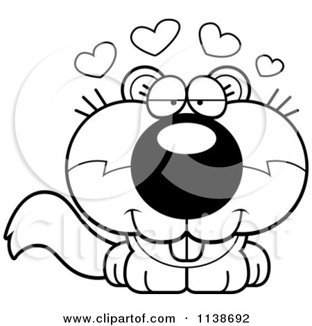 Cartoon Clipart Of A Black And White Cute Amorous Baby Squirrel - Vector Outlined Coloring Page by Cory Thoman