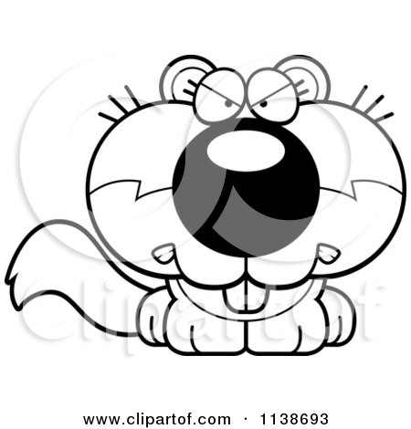 Cartoon Clipart Of A Black And White Cute Angry Baby Squirrel - Vector Outlined Coloring Page by Cory Thoman