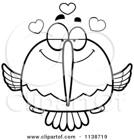 Cartoon Clipart Of A Black And White Amorous Hummingbird - Vector Outlined Coloring Page by Cory Thoman