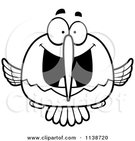 Cartoon Clipart Of A Black And White Excited Hummingbird - Vector Outlined Coloring Page by Cory Thoman