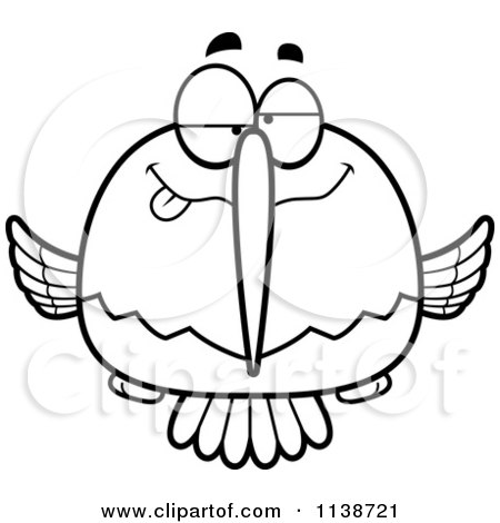 Cartoon Clipart Of A Black And White Drunk Or Dumb Hummingbird - Vector Outlined Coloring Page by Cory Thoman