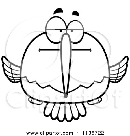Cartoon Clipart Of A Black And White Bored Or Skeptical Hummingbird - Vector Outlined Coloring Page by Cory Thoman