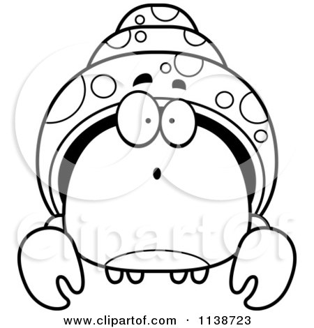 Cartoon Clipart Of A Black And White Surprised Hermit Crab - Vector Outlined Coloring Page by Cory Thoman