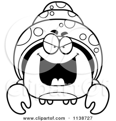 Cartoon Clipart Of A Black And White Sly Hermit Crab - Vector Outlined Coloring Page by Cory Thoman