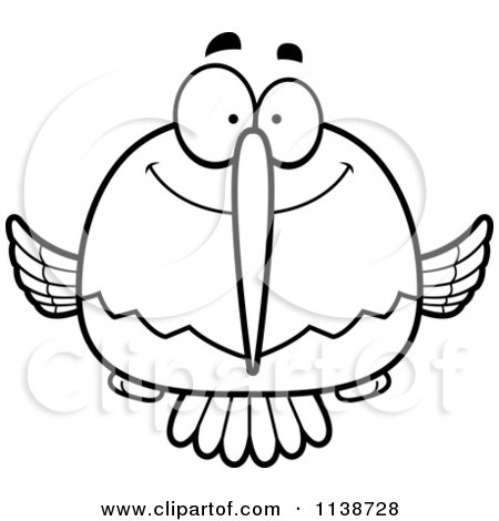 Cartoon Clipart Of A Black And White Happy Hummingbird - Vector Outlined Coloring Page by Cory Thoman