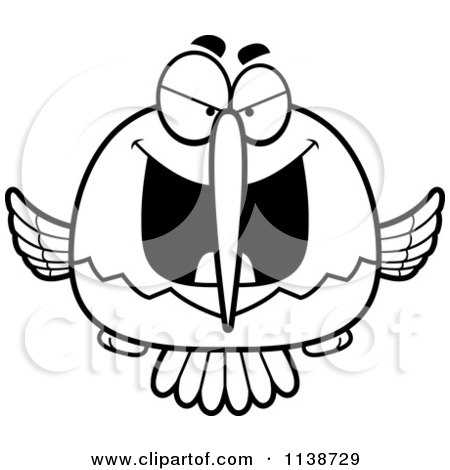 Cartoon Clipart Of A Black And White Sly Bully Hummingbird - Vector Outlined Coloring Page by Cory Thoman