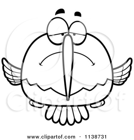 Cartoon Clipart Of A Black And White Depressed Sad Hummingbird - Vector Outlined Coloring Page by Cory Thoman
