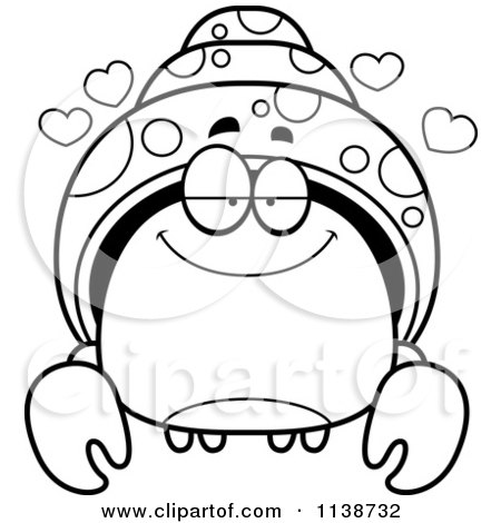 Cartoon Clipart Of A Black And White Amorous Hermit Crab - Vector Outlined Coloring Page by Cory Thoman