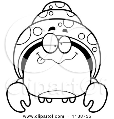 Cartoon Clipart Of A Black And White Dumb Hermit Crab - Vector Outlined Coloring Page by Cory Thoman