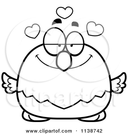 Cartoon Clipart Of A Black And White Bald Eagle In Love - Vector Outlined Coloring Page by Cory Thoman