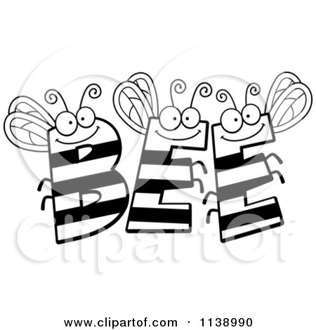 Cartoon Clipart Of Black And White BEE letters - Vector Outlined Coloring Page by Cory Thoman