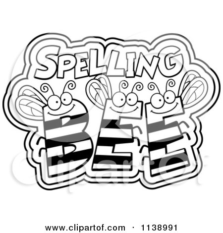 Cartoon Clipart Of Black And White Spelling Bees - Vector Outlined Coloring Page by Cory Thoman