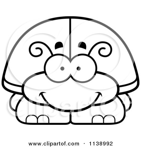 Cartoon Clipart Of A Black And White Happy Beetle - Vector Outlined Coloring Page by Cory Thoman