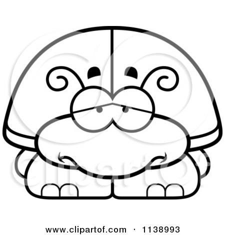 Cartoon Clipart Of A Black And White Depressed Beetle - Vector Outlined Coloring Page by Cory Thoman