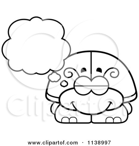 Cartoon Clipart Of A Black And White Dreaming Beetle - Vector Outlined Coloring Page by Cory Thoman