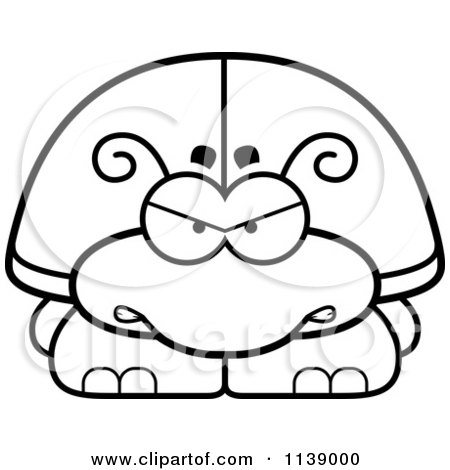 Cartoon Clipart Of A Black And White Angry Beetle - Vector Outlined Coloring Page by Cory Thoman