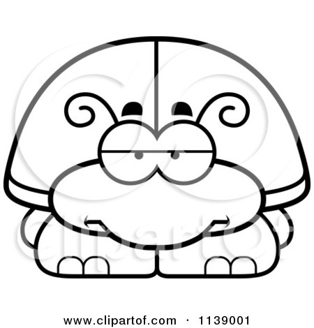 Cartoon Clipart Of A Black And White Bored Beetle - Vector Outlined Coloring Page by Cory Thoman