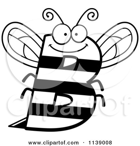 Cartoon Clipart Of A Black And White Letter B Bee - Vector Outlined Coloring Page by Cory Thoman