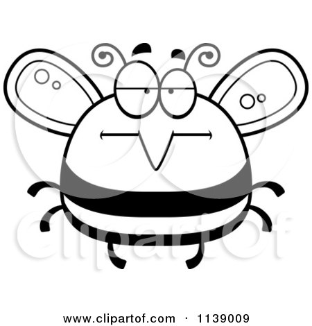 Cartoon Clipart Of A Black And White Pudgy Bored Bee - Vector Outlined Coloring Page by Cory Thoman