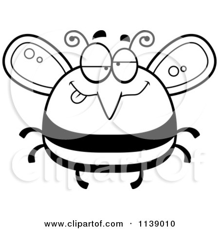 Cartoon Clipart Of A Black And White Pudgy Drunk Bee - Vector Outlined Coloring Page by Cory Thoman