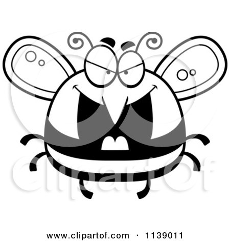 Cartoon Clipart Of A Black And White Pudgy Evil Bee - Vector Outlined Coloring Page by Cory Thoman