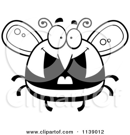Cartoon Clipart Of A Black And White Pudgy Grinning Bee - Vector Outlined Coloring Page by Cory Thoman