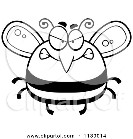 Cartoon Clipart Of A Black And White Pudgy Mad Bee - Vector Outlined Coloring Page by Cory Thoman